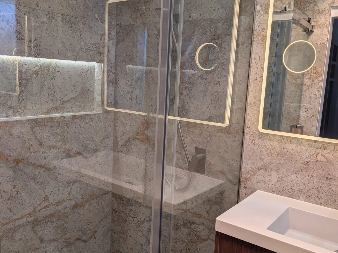 Quakers Hill family bathroom walk-in shower with frameless screen